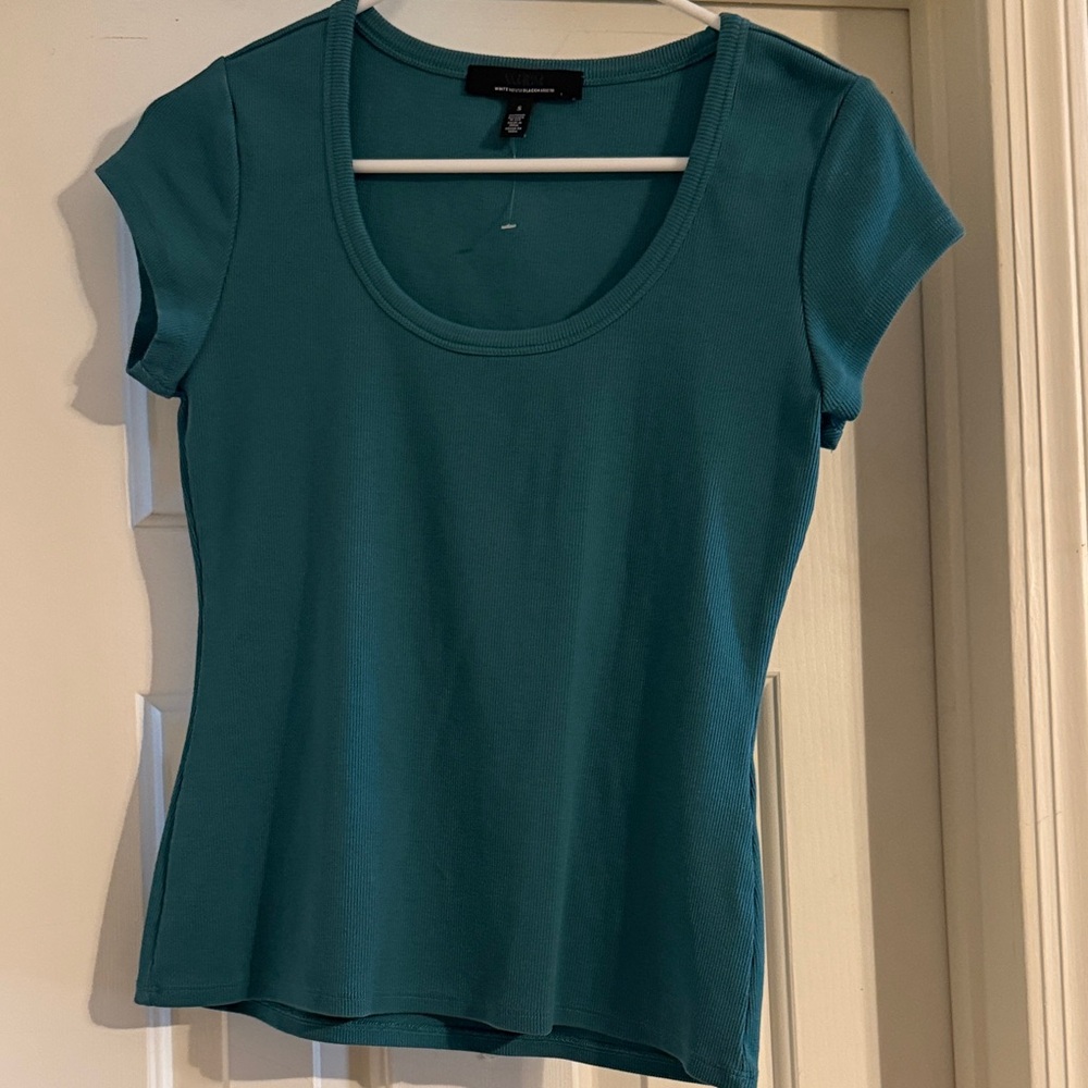 White House Black Market Teal Scoop Neck Cap Sleeve Top